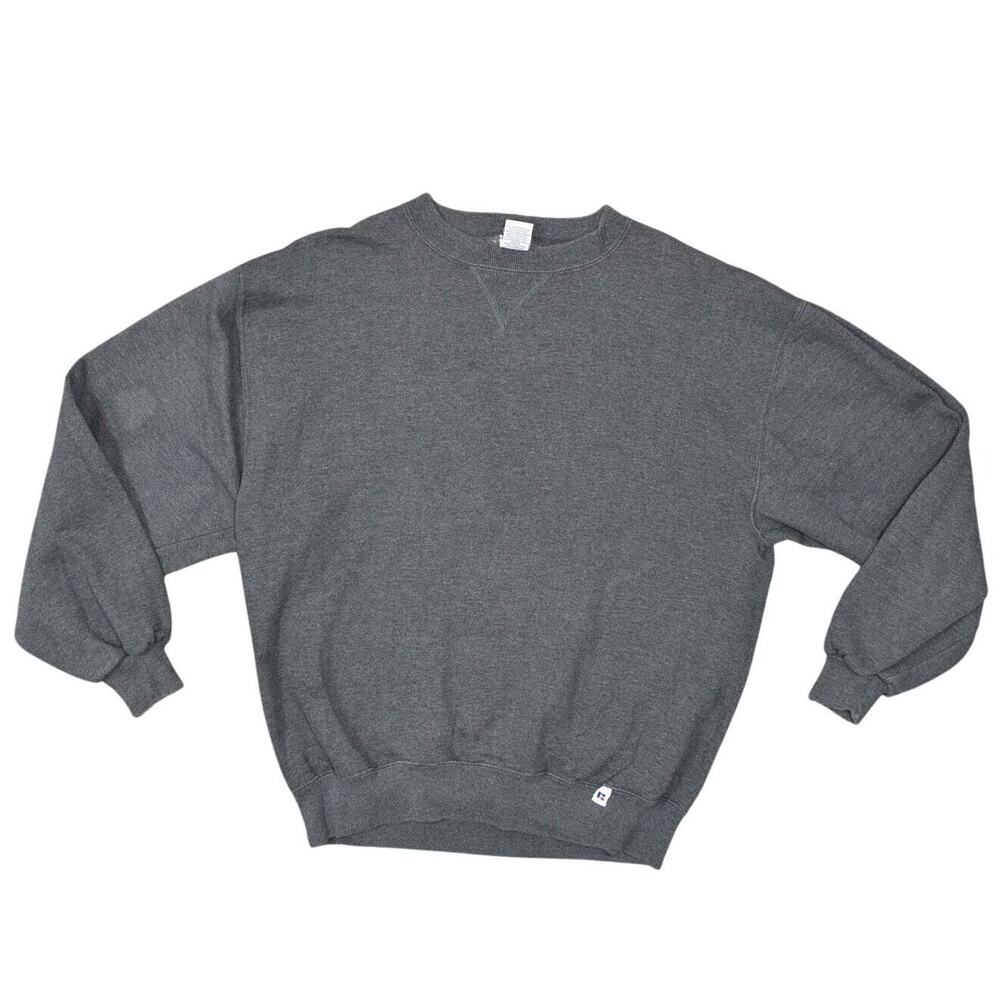 Russell Athletic VTG Made in USA Men M Gray Cotton Blend Pullover Solid CrewNeck